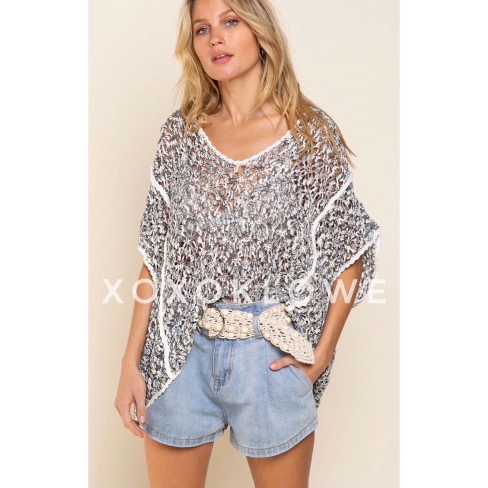 POL Charcoal White Loose Knit Sweater | Oversized Fall Transitional Top